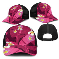 Pink Banana Leaf Hawaii Mesh Trucker Cap Lau Maia Plumeria Tropical Summer Vibes LT14 - Polynesian Pride