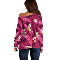 Pink Banana Leaf Hawaii Off Shoulder Sweater Lau Maia Plumeria Tropical Summer Vibes LT14 - Polynesian Pride
