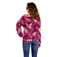 Pink Banana Leaf Hawaii Off Shoulder Sweater Lau Maia Plumeria Tropical Summer Vibes LT14 - Polynesian Pride