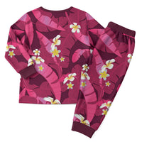 Pink Banana Leaf Hawaii Christmas Pajama Set Lau Maia Plumeria Tropical Summer Vibes