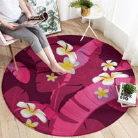 Pink Banana Leaf Hawaii Round Carpet Lau Maia Plumeria Tropical Summer Vibes LT14 - Polynesian Pride