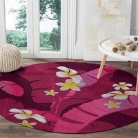 Pink Banana Leaf Hawaii Round Carpet Lau Maia Plumeria Tropical Summer Vibes LT14 - Polynesian Pride