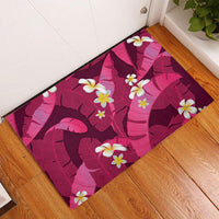 Pink Banana Leaf Hawaii Rubber Doormat Lau Maia Plumeria Tropical Summer Vibes LT14 - Polynesian Pride