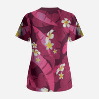 Pink Banana Leaf Hawaii Scrub Top Lau Maia Plumeria Tropical Summer Vibes LT14 - Polynesian Pride