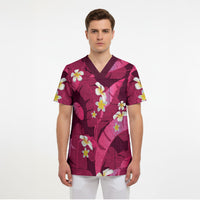 Pink Banana Leaf Hawaii Scrub Top Lau Maia Plumeria Tropical Summer Vibes LT14 - Polynesian Pride