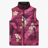 Pink Banana Leaf Hawaii Sleeveless Puffer Jacket Lau Maia Plumeria Tropical Summer Vibes LT14 Unisex Pink - Polynesian Pride