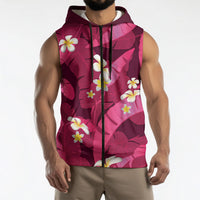 Pink Banana Leaf Hawaii Sleeveless Zip Hoodie Lau Maia Plumeria Tropical Summer Vibes LT14 - Polynesian Pride