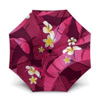 Pink Banana Leaf Hawaii Umbrella Lau Maia Plumeria Tropical Summer Vibes LT14 One Size Folded 11.42 inch Opened Diameter 37.4 inch Pink - Polynesian Pride