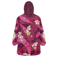 Pink Banana Leaf Hawaii Wearable Blanket Hoodie Lau Maia Plumeria Tropical Summer Vibes LT14 - Polynesian Pride