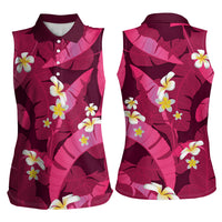 Pink Banana Leaf Hawaii Women Sleeveless Polo Shirt Lau Maia Plumeria Tropical Summer Vibes LT14 - Polynesian Pride