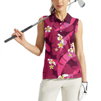 Pink Banana Leaf Hawaii Women Sleeveless Polo Shirt Lau Maia Plumeria Tropical Summer Vibes LT14 - Polynesian Pride