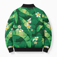Green Banana Leaf Hawaii Bomber Puffer Jacket Lau Maia Plumeria Tropical Summer Vibes LT14 - Polynesian Pride