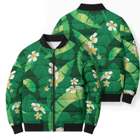 Green Banana Leaf Hawaii Bomber Puffer Jacket Lau Maia Plumeria Tropical Summer Vibes LT14 - Polynesian Pride