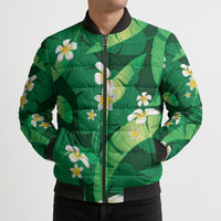 Green Banana Leaf Hawaii Bomber Puffer Jacket Lau Maia Plumeria Tropical Summer Vibes LT14 - Polynesian Pride