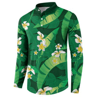Green Banana Leaf Hawaii Button Sweatshirt Lau Maia Plumeria Tropical Summer Vibes LT14 - Polynesian Pride