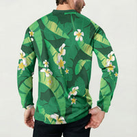 Green Banana Leaf Hawaii Button Sweatshirt Lau Maia Plumeria Tropical Summer Vibes LT14 - Polynesian Pride