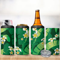 Green Banana Leaf Hawaii 4 in 1 Can Cooler Tumbler Lau Maia Plumeria Tropical Summer Vibes LT14 - Polynesian Pride