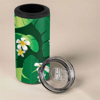 Green Banana Leaf Hawaii 4 in 1 Can Cooler Tumbler Lau Maia Plumeria Tropical Summer Vibes LT14 - Polynesian Pride