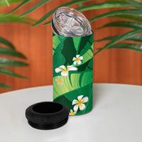 Green Banana Leaf Hawaii 4 in 1 Can Cooler Tumbler Lau Maia Plumeria Tropical Summer Vibes LT14 - Polynesian Pride