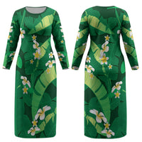 Green Banana Leaf Hawaii Couples Matching Long Sleeve Bodycon Dress and Hawaiian Shirt Lau Maia Plumeria Tropical Summer Vibes LT14 - Polynesian Pride