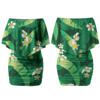 Green Banana Leaf Hawaii Couples Matching Off Shoulder Short Dress and Long Sleeve Button Shirt Lau Maia Plumeria Tropical Summer Vibes LT14 - Polynesian Pride