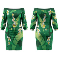 Green Banana Leaf Hawaii Couples Matching Off The Shoulder Long Sleeve Dress and Long Sleeve Button Shirt Lau Maia Plumeria Tropical Summer Vibes LT14 - Polynesian Pride