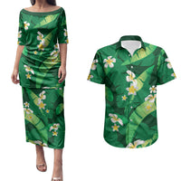 Green Banana Leaf Hawaii Couples Matching Puletasi and Hawaiian Shirt Lau Maia Plumeria Tropical Summer Vibes LT14 Green - Polynesian Pride