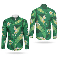 Green Banana Leaf Hawaii Couples Matching Summer Maxi Dress and Long Sleeve Button Shirt Lau Maia Plumeria Tropical Summer Vibes LT14 - Polynesian Pride