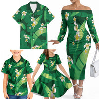 Green Banana Leaf Hawaii Family Matching Off The Shoulder Long Sleeve Dress and Hawaiian Shirt Lau Maia Plumeria Tropical Summer Vibes LT14 - Polynesian Pride