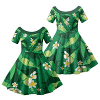 Green Banana Leaf Hawaii Family Matching Puletasi and Hawaiian Shirt Lau Maia Plumeria Tropical Summer Vibes LT14 Daughter's Dress Green - Polynesian Pride