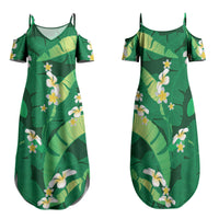 Green Banana Leaf Hawaii Family Matching Summer Maxi Dress and Hawaiian Shirt Lau Maia Plumeria Tropical Summer Vibes LT14 Mom's Dress Green - Polynesian Pride