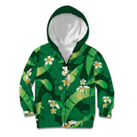 Green Banana Leaf Hawaii Kid Hoodie Lau Maia Plumeria Tropical Summer Vibes LT14 Zip Hoodie Green - Polynesian Pride