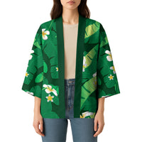 Green Banana Leaf Hawaii Kimono Lau Maia Plumeria Tropical Summer Vibes LT14 - Polynesian Pride