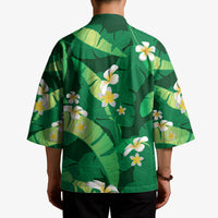 Green Banana Leaf Hawaii Kimono Lau Maia Plumeria Tropical Summer Vibes LT14 - Polynesian Pride