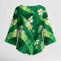 Green Banana Leaf Hawaii Kimono Sleeve Blouse Lau Maia Plumeria Tropical Summer Vibes LT14 - Polynesian Pride