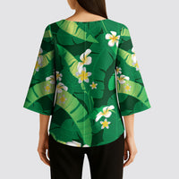 Green Banana Leaf Hawaii Kimono Sleeve Blouse Lau Maia Plumeria Tropical Summer Vibes LT14 - Polynesian Pride