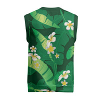 Green Banana Leaf Hawaii Christmas Knitted V-Neck Vest Lau Maia Plumeria Tropical Summer Vibes