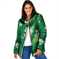 Green Banana Leaf Hawaii Padded Jacket Lau Maia Plumeria Tropical Summer Vibes LT14 Women Green - Polynesian Pride
