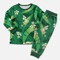 Green Banana Leaf Hawaii Christmas Pajama Set Lau Maia Plumeria Tropical Summer Vibes
