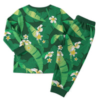 Green Banana Leaf Hawaii Christmas Pajama Set Lau Maia Plumeria Tropical Summer Vibes