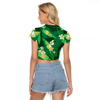 Green Banana Leaf Hawaii Raglan Cropped T Shirt Lau Maia Plumeria Tropical Summer Vibes LT14 - Polynesian Pride