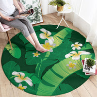 Green Banana Leaf Hawaii Round Carpet Lau Maia Plumeria Tropical Summer Vibes LT14 - Polynesian Pride