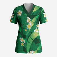 Green Banana Leaf Hawaii Scrub Top Lau Maia Plumeria Tropical Summer Vibes LT14 Adult Green - Polynesian Pride