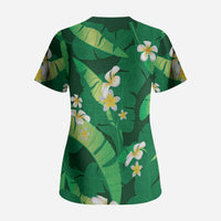 Green Banana Leaf Hawaii Scrub Top Lau Maia Plumeria Tropical Summer Vibes LT14 - Polynesian Pride