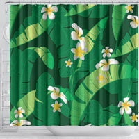 Green Banana Leaf Hawaii Shower Curtain Lau Maia Plumeria Tropical Summer Vibes LT14 - Polynesian Pride