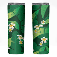 Green Banana Leaf Hawaii Skinny Tumbler Lau Maia Plumeria Tropical Summer Vibes LT14 Green - Polynesian Pride