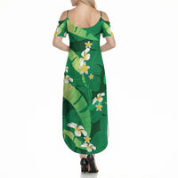 Green Banana Leaf Hawaii Summer Maxi Dress Lau Maia Plumeria Tropical Summer Vibes LT14 - Polynesian Pride