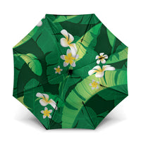 Green Banana Leaf Hawaii Umbrella Lau Maia Plumeria Tropical Summer Vibes LT14 One Size Folded 11.42 inch Opened Diameter 37.4 inch Green - Polynesian Pride