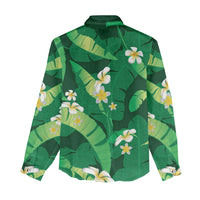 Green Banana Leaf Hawaii Women Casual Shirt Lau Maia Plumeria Tropical Summer Vibes LT14 - Polynesian Pride