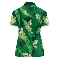 Green Banana Leaf Hawaii Women Polo Shirt Lau Maia Plumeria Tropical Summer Vibes LT14 - Polynesian Pride